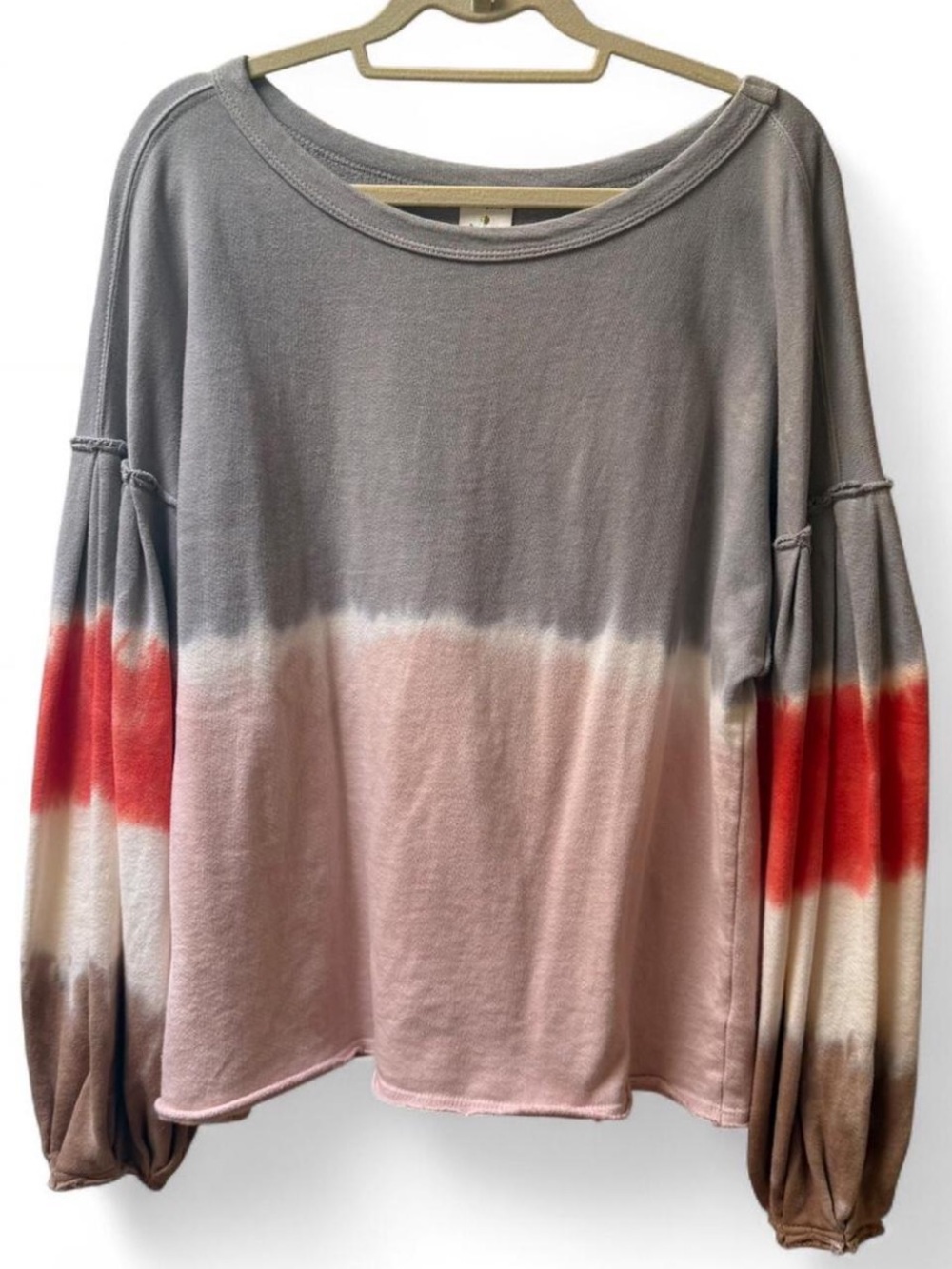Women's Gray Pink Tie-Dye Long Sleeve Sweatshirt Top